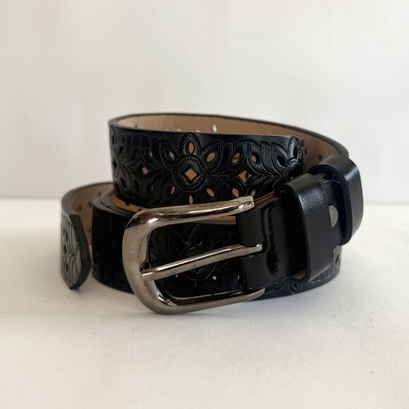 Western Black Carved Cowboy Belt Unisex Boho Style Adjustable 43" Long - Picture 5 of 9